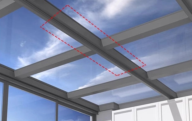 A Series short beam mount for electric clothes drying rack installation on a single beam parallel to the main unit in a sunroom.