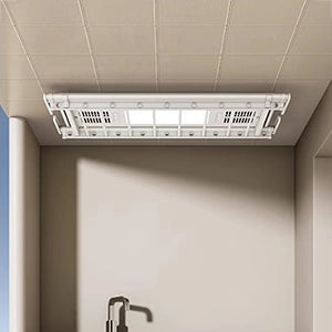 EaseRack Pro clothes drying rack mounted to integrated ceiling panel, ideal for minimalist home spaces.