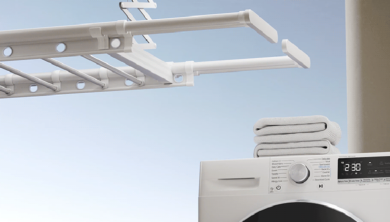 EaseRack Pro drying rack with automatic stop safety feature when encountering obstacles.