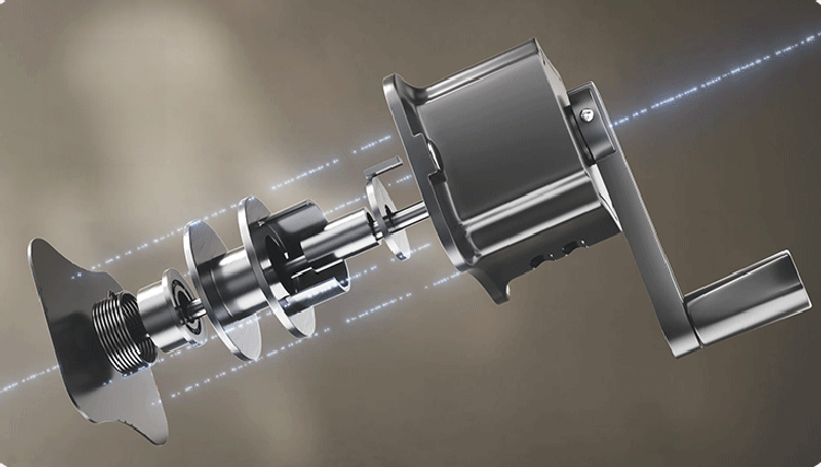 Exploded view of smooth crank handle with 360-degree rotation for effortless laundry rack lifting.
