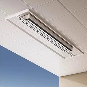 Retractable clothes drying rack integrated into modular ceiling panels, perfect for clean, structured spaces.