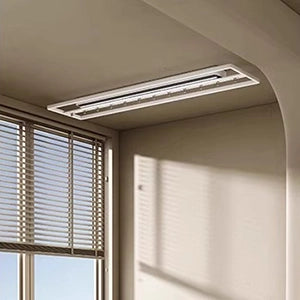 EaseRack X9 smart drying airer installed on side wall of balcony, ideal for small laundry areas with limited ceiling access.