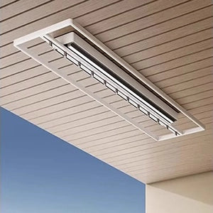 Stendibiancheria intelligente da soffitto EaseRack installato su controsoffitti in cartongesso, ideale per balconi moderni o ripostigli