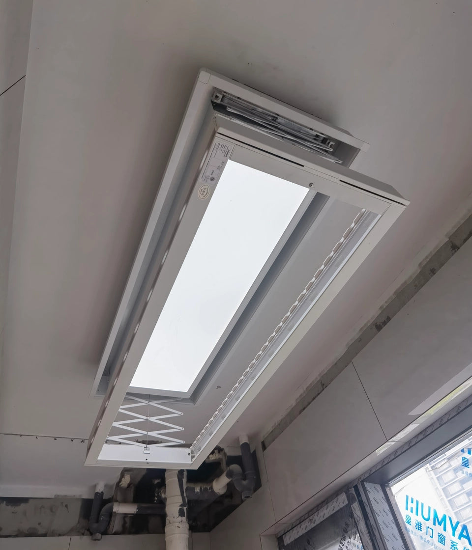 M20 electric clothes drying rack extended in home.