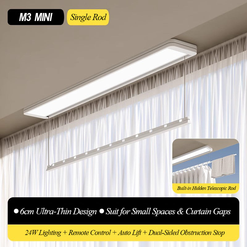 Easerack M3 Mini Basic Model – Ultra-thin hidden ceiling-mounted drying rack for small spaces, featuring remote control and LED lighting