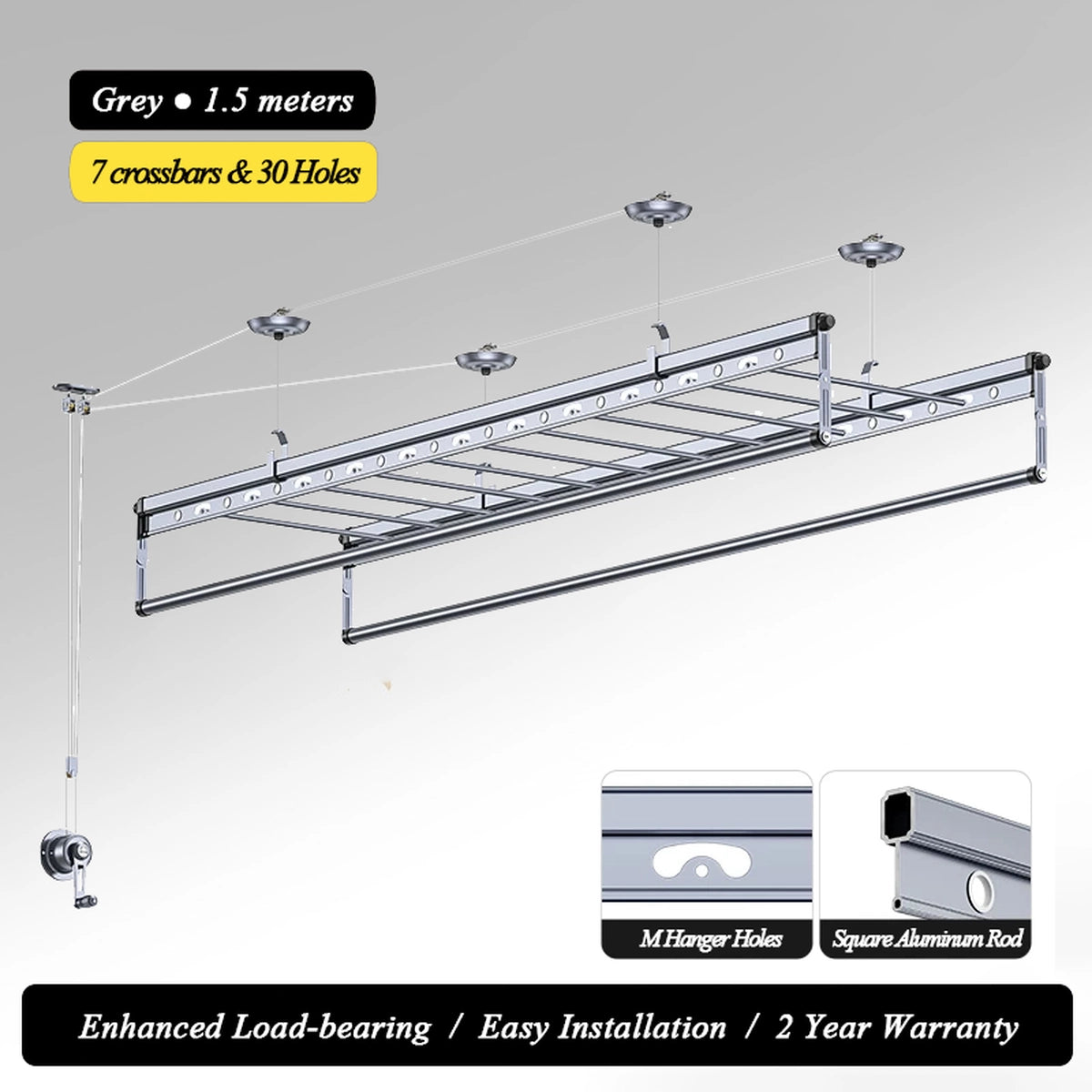Square-Rod Ceiling Clothes Airer