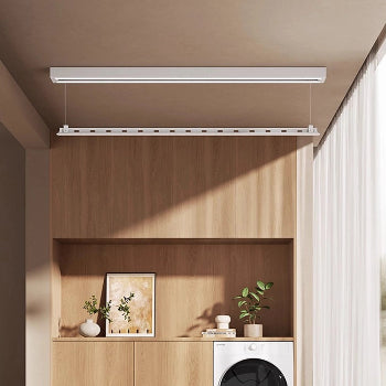Easerack T10 electric clothes drying rack with balcony side installation, flexible mounting options for modern home laundry spaces.