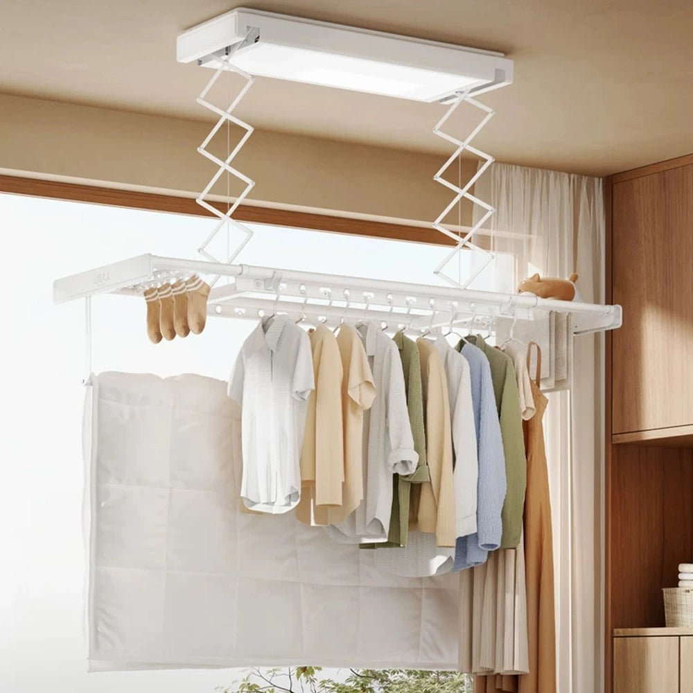 EaseRack V6 electric ceiling clothes airer with two lower drying rods for bedding and larger laundry items