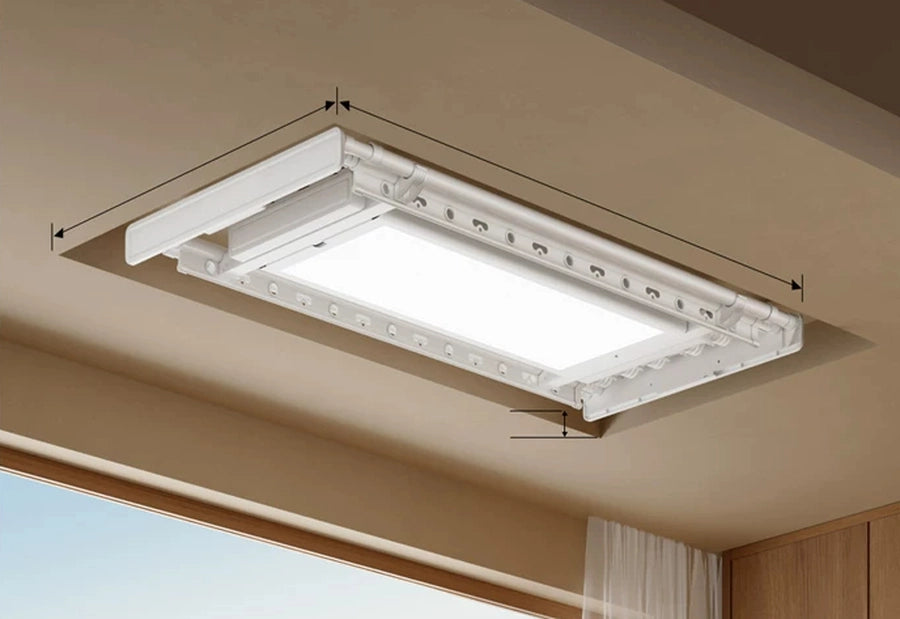 EaseRack V6 electric ceiling clothes airer installed in a prepared ceiling recess