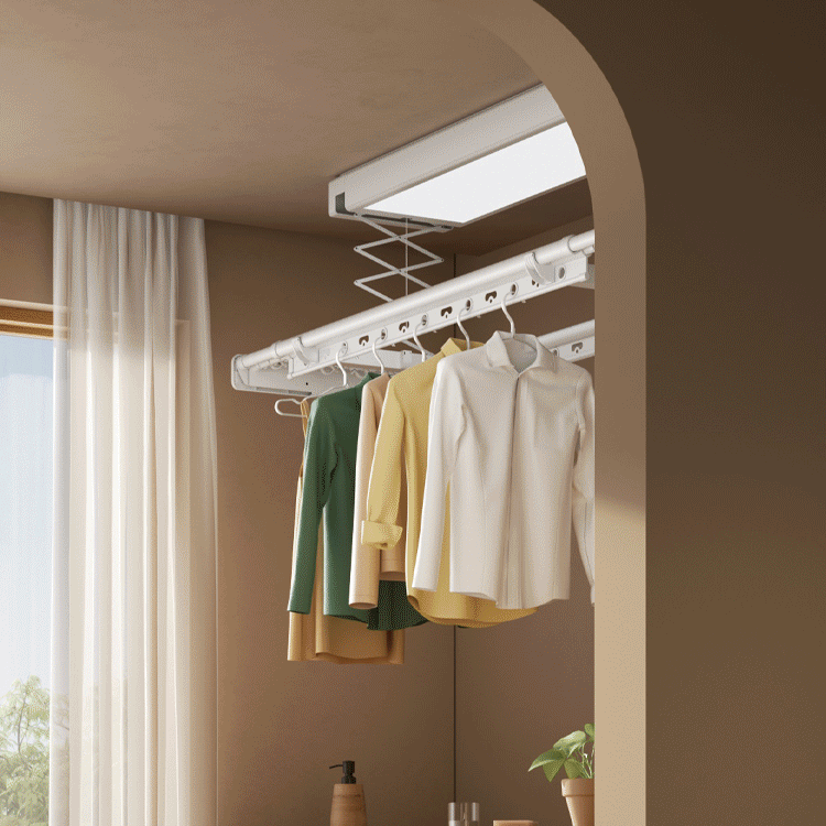 EaseRack V6 electric ceiling clothes airer installed closer to one side to keep more of the window area open