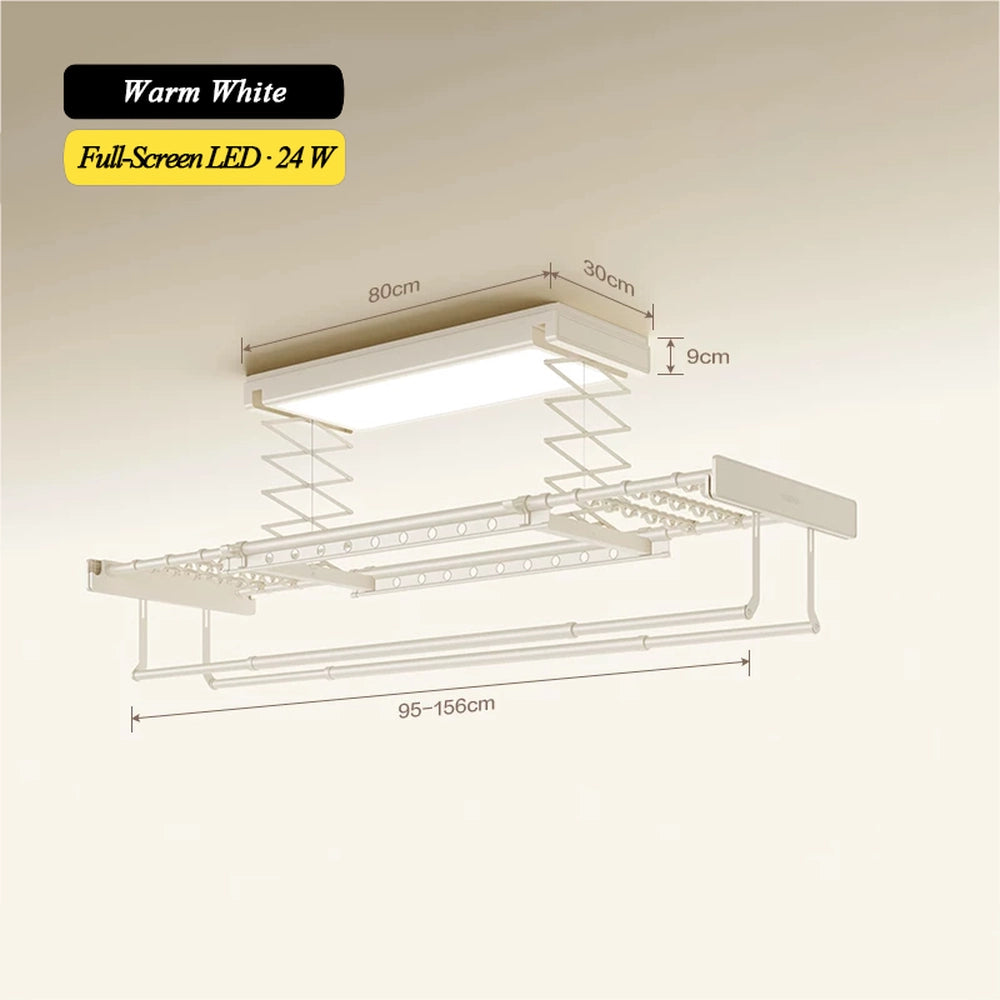 EaseRack V6 electric ceiling clothes airer in warm white with 24W full-screen LED lighting