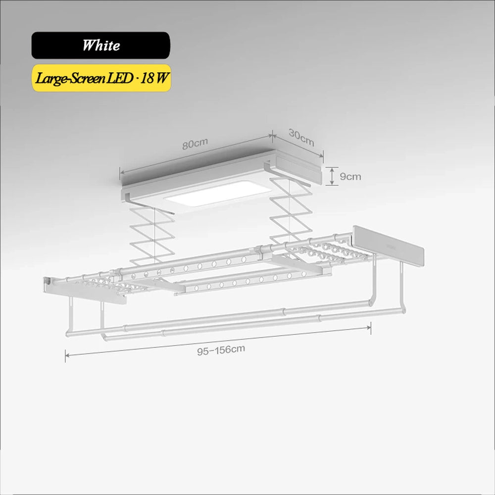 EaseRack V6 electric ceiling clothes airer in white with 18W large-screen LED lighting
