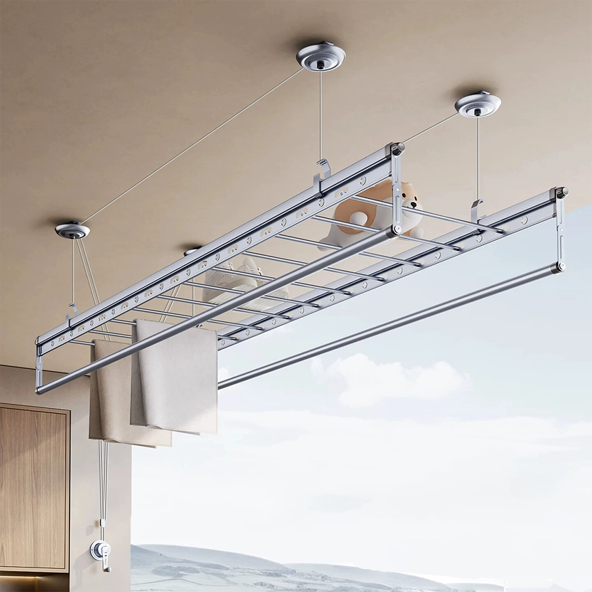 Square-Rod Ceiling Clothes Airer