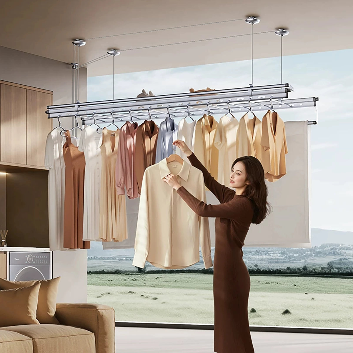 Square-Rod Ceiling Clothes Airer