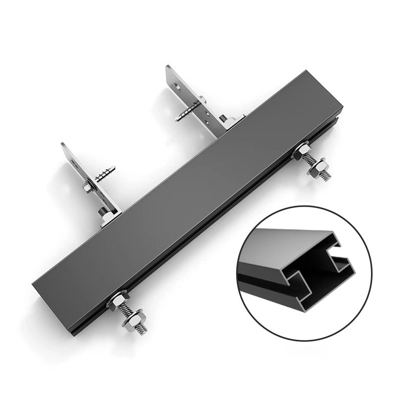 Close-up of aluminum bracket with screw slots for secure electric rack mounting.