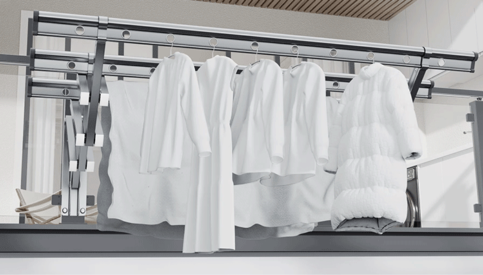 EaseRack LH24 Retractable clothes drying rack supporting 200kg load capacity, showcasing its durability and strength for hanging multiple garments and heavy items
