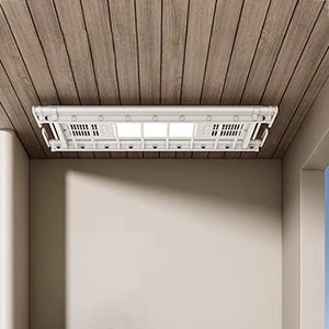 EaseRack Pro electric drying rack adapted to wooden ceiling installation, blending with warm interior style.