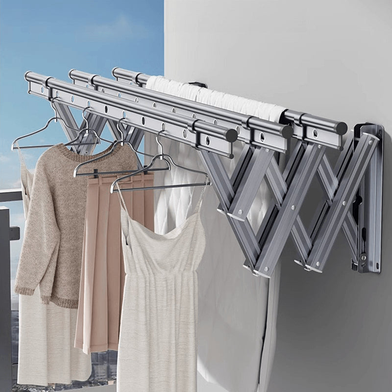EaseRack wall-mounted retractable drying rack with large capacity, featuring 3 drying rods, 54 windproof hanging holes, and an 81cm retractable length. Ideal for drying clothes, quilts, and household laundry.