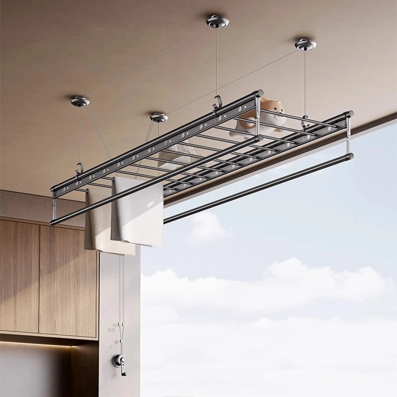 EaseRack upgraded hand crank clothes drying rack displayed in a stylish indoor balcony setting.