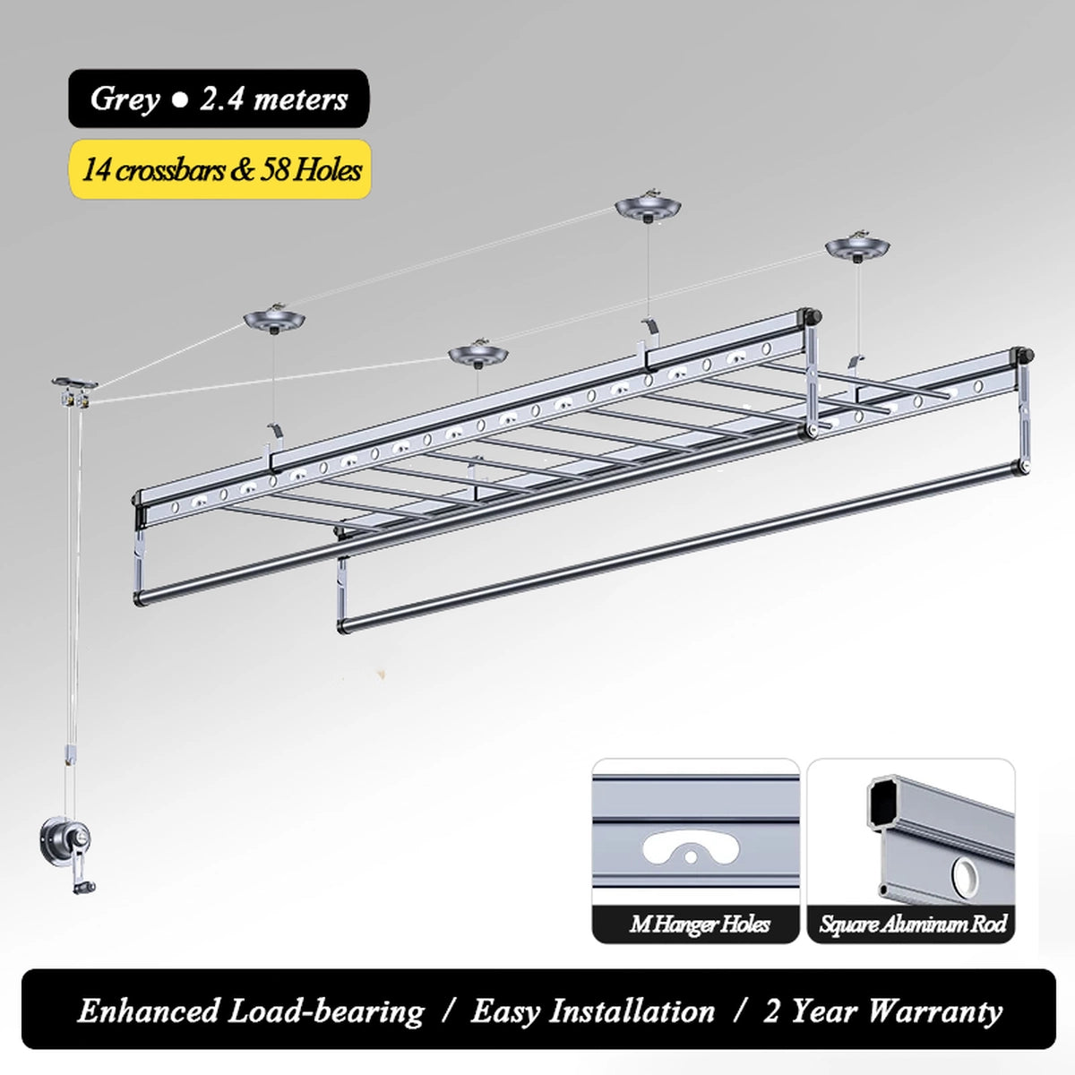 Square-Rod Ceiling Clothes Airer