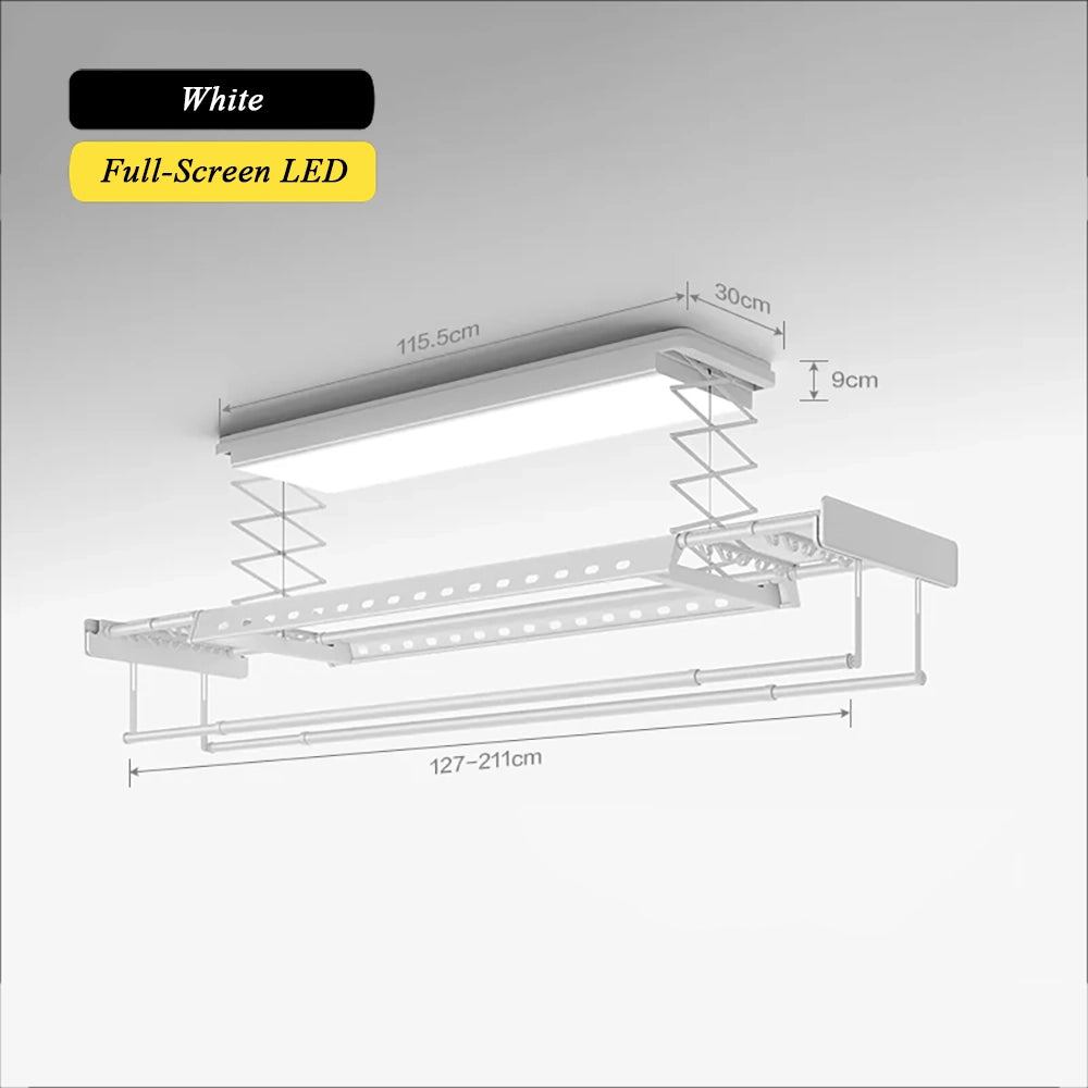EaseRack V8 electric ceiling clothes airer in white with 24W full-screen LED lighting